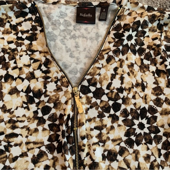 Rafaella Black, Brown and Cream Top with Beautiful Gold Zipper Accent - Picture 2 of 4